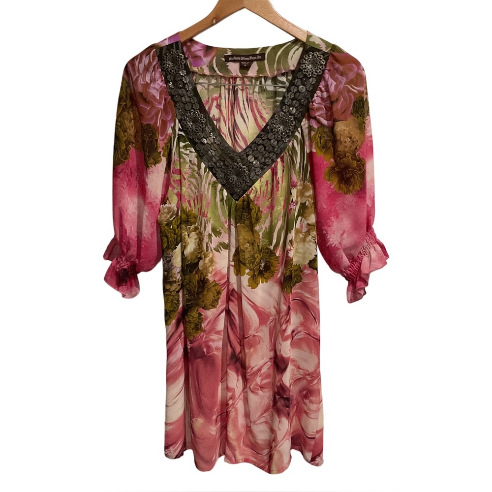 Mushka by Sienna Rose Boho Sheer Tunic Top Floral Print